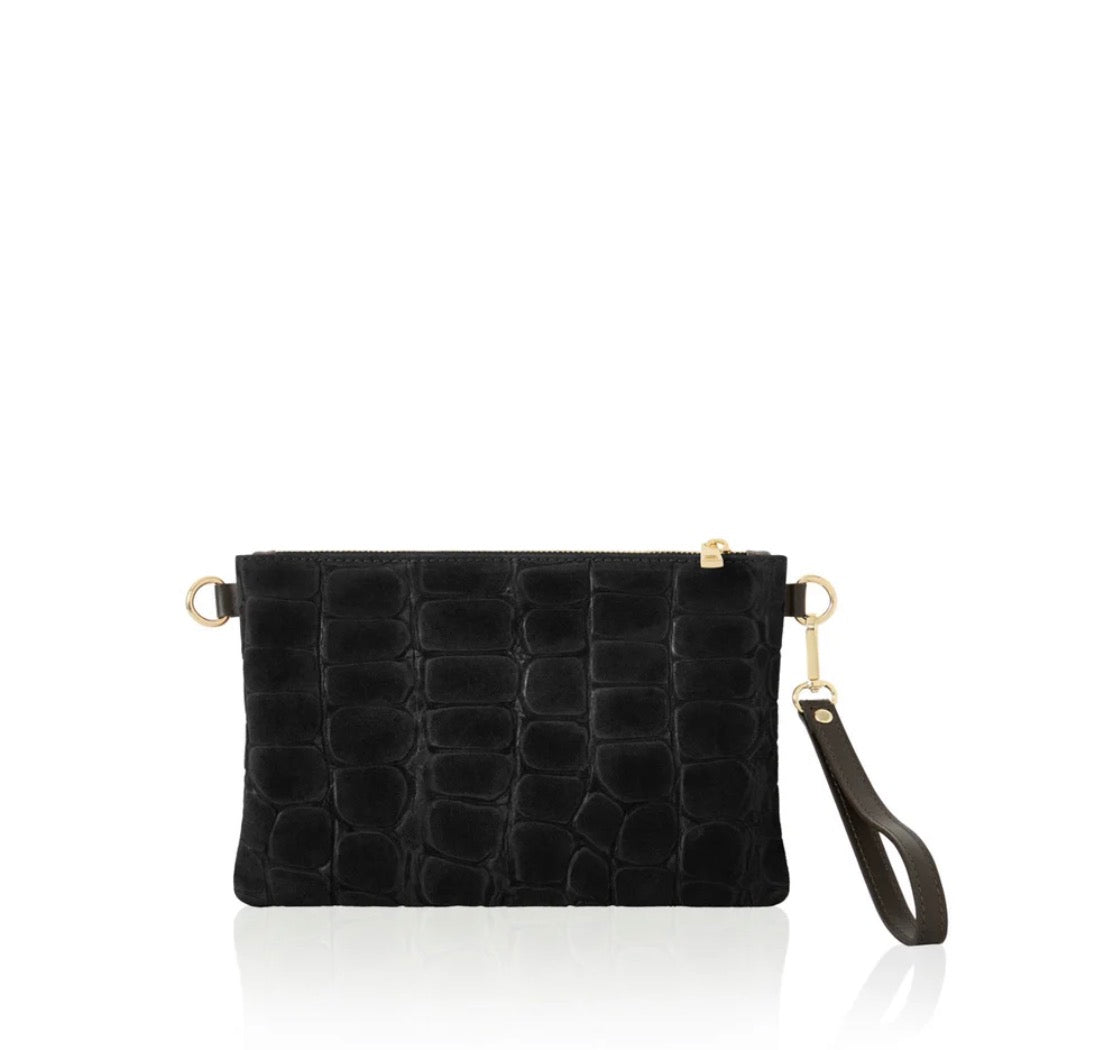 Italian Suede Multi-Way Clutch & Crossbody Bag | Black