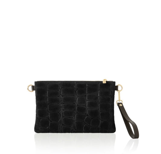 Italian Suede Multi-Way Clutch & Crossbody Bag | Black