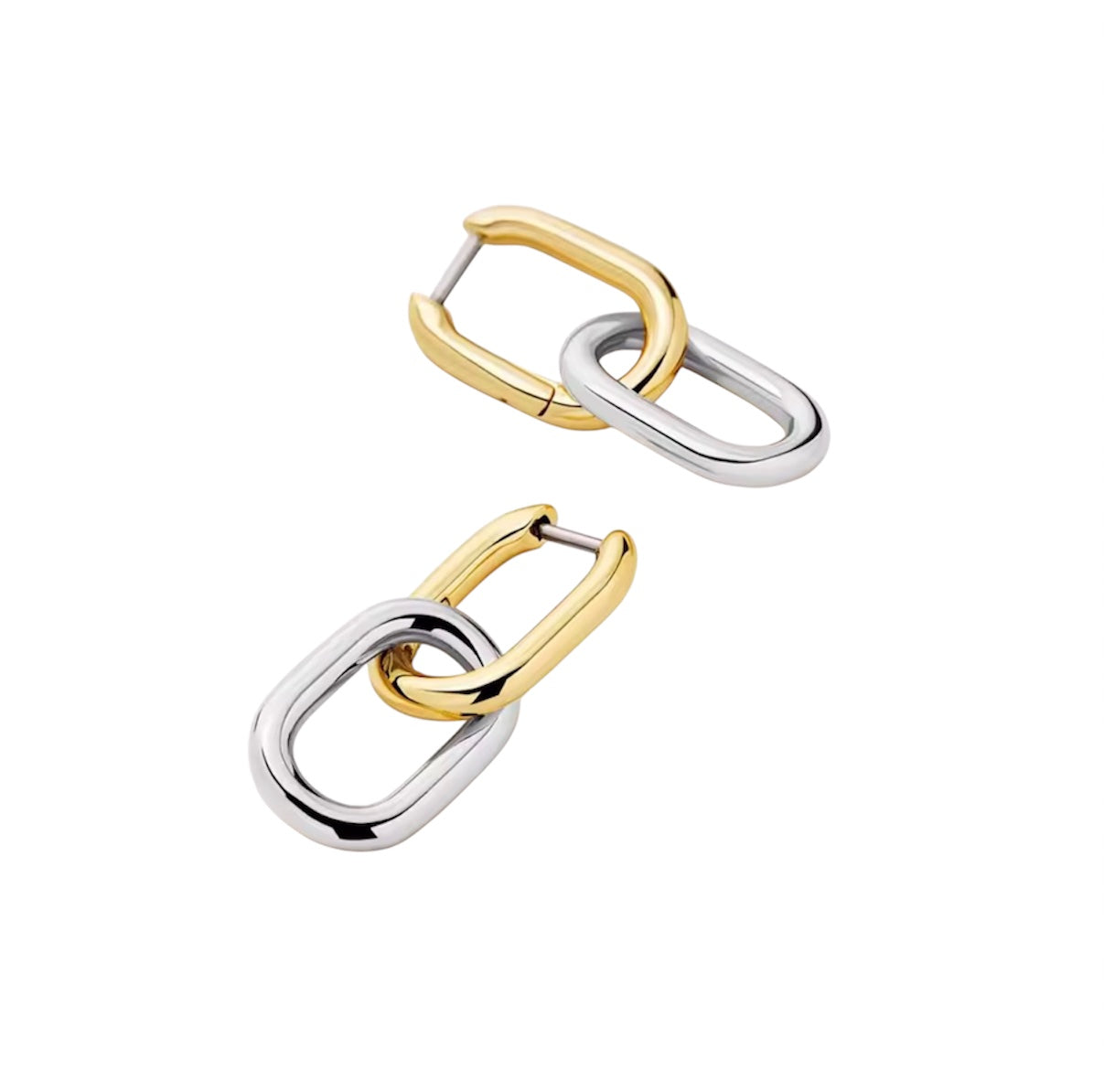 Silver Mixed Metal Paperclip Link Hoop Earrings