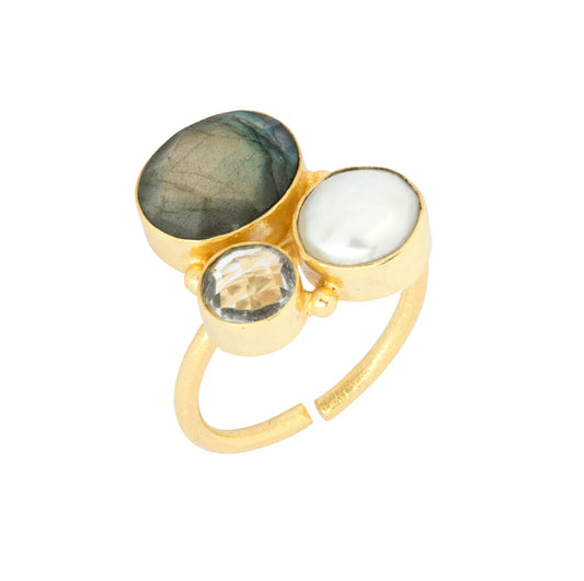 Roxy Gemstone Ring | Grey & Pearl