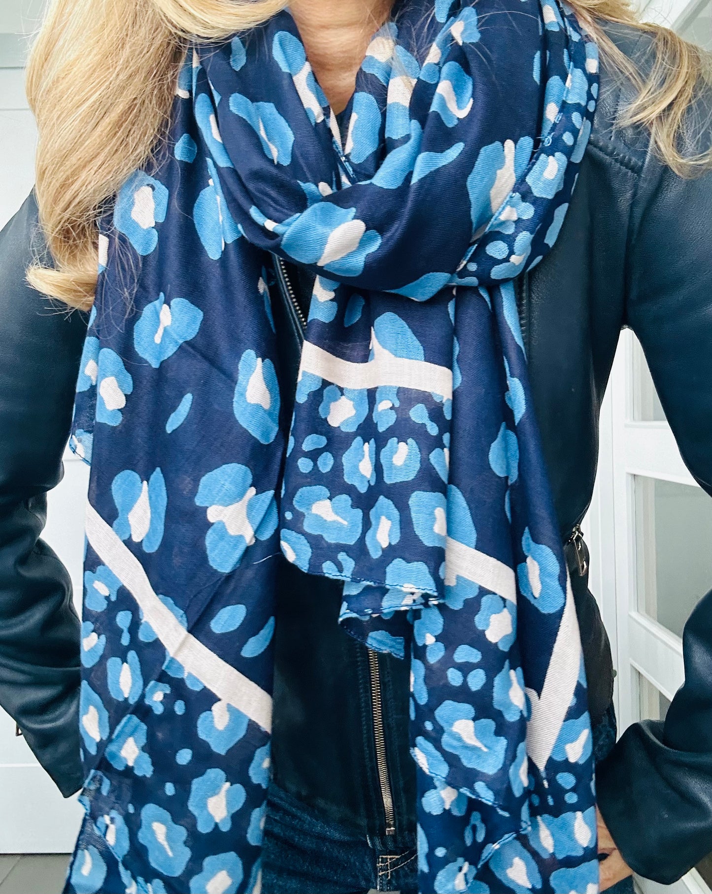 Lydia Leopard Print Scarf | Navy Blue