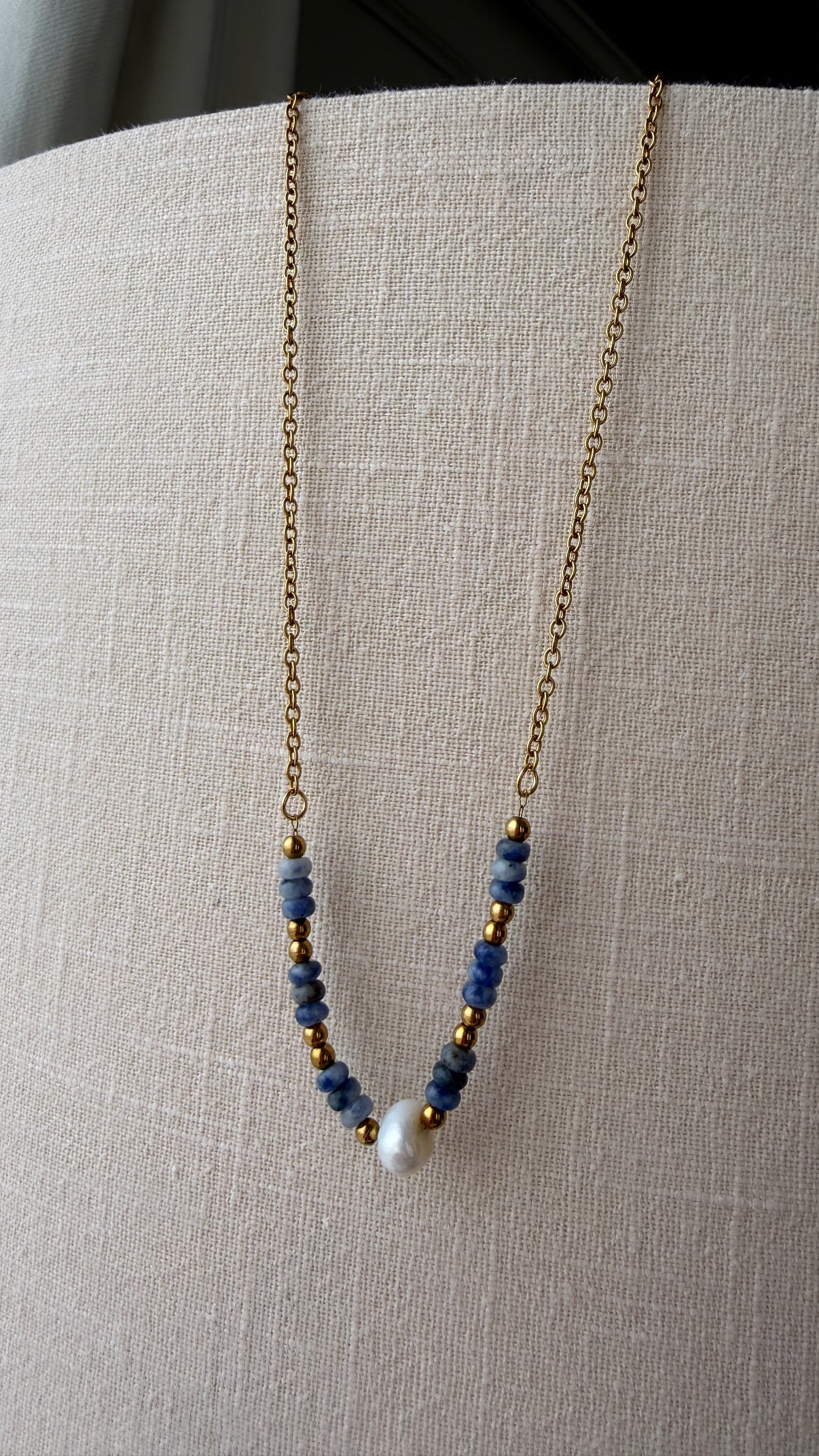 Iris Blue Stone & Pearl Necklace