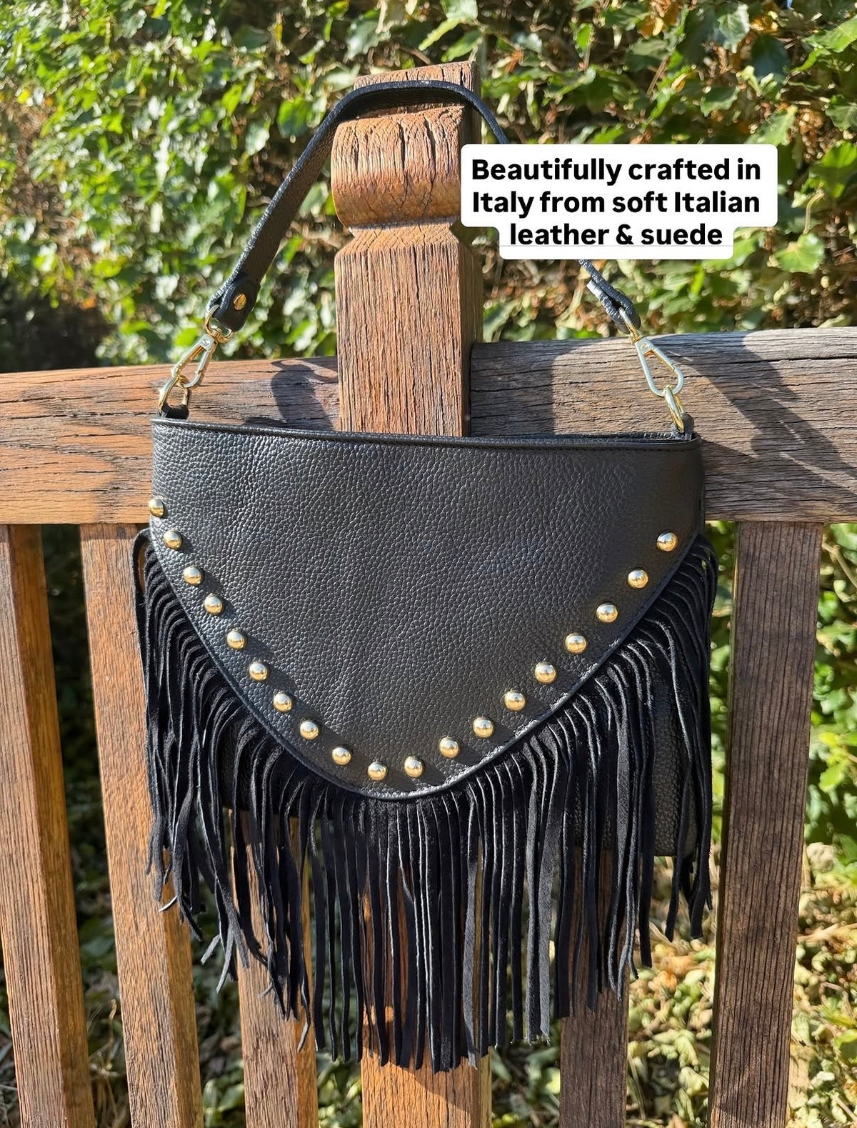 The Valentina Studded Fringe Bag | Black