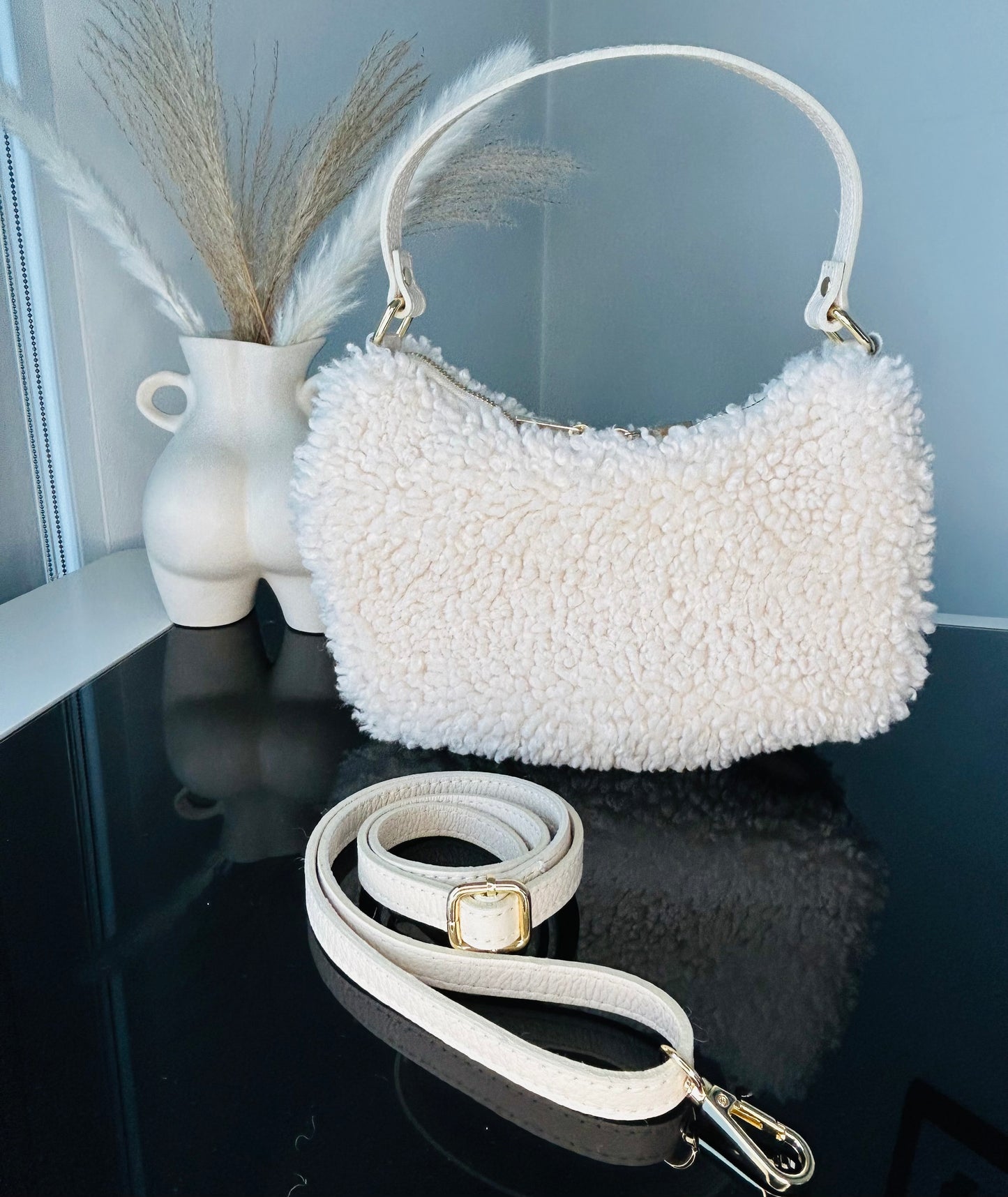 Teddy Shearling & Leather Bag | Cream