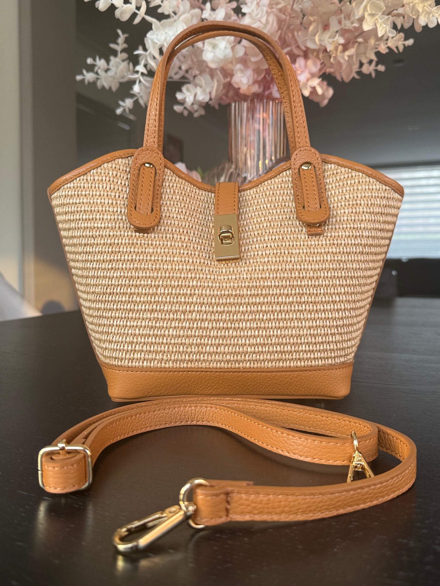 Ravello Raffia & Leather Tote | Tan