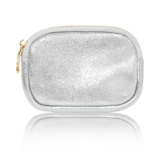 Leather Double Zip Purse | Silver