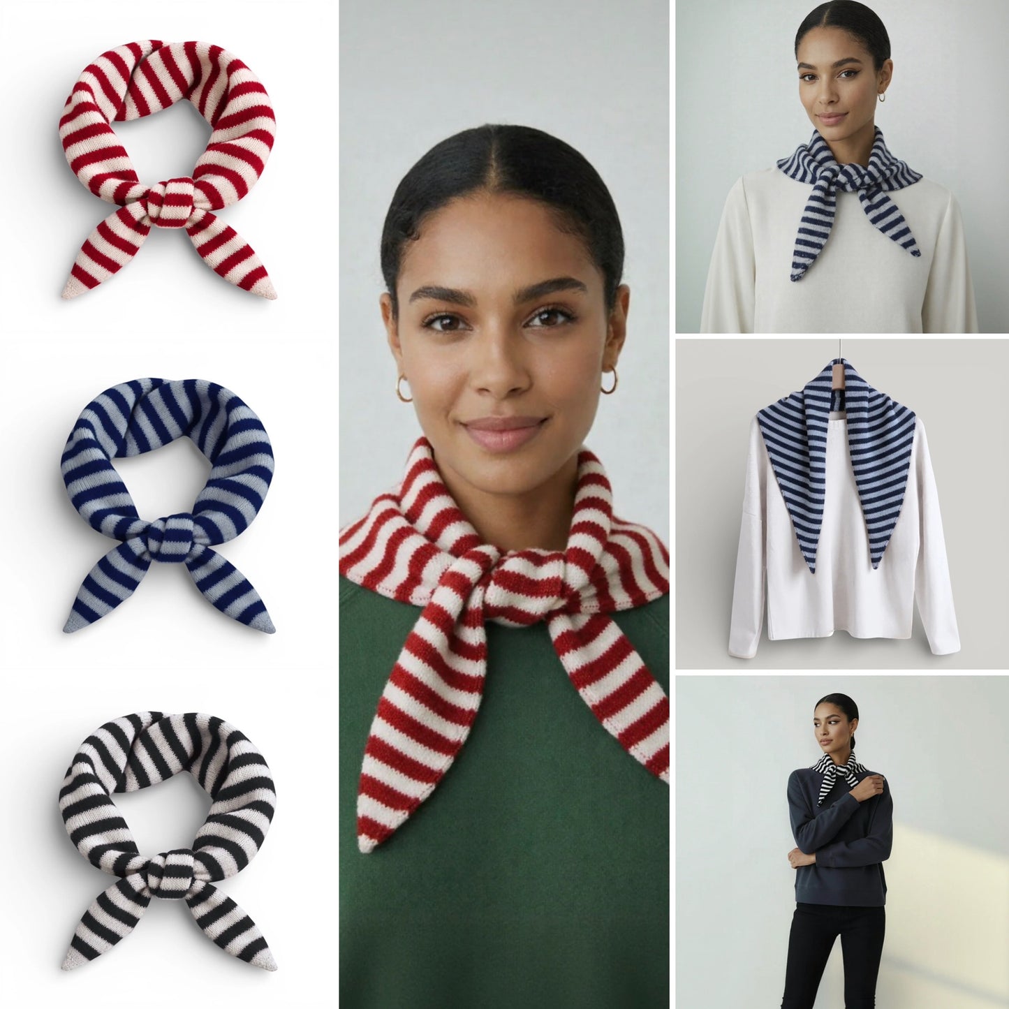 Striped Triangular Neck Scarf | Black