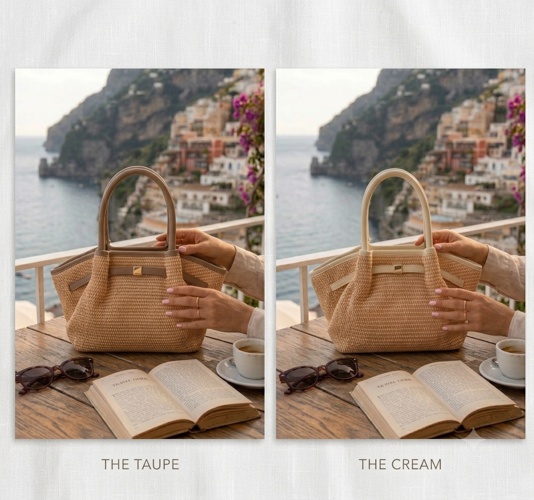The Positano Raffia & Leather Tote Bag | Taupe