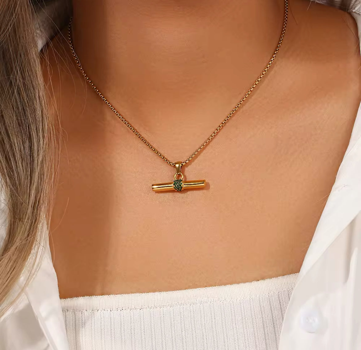 T-Bar Necklace | Gold & Green