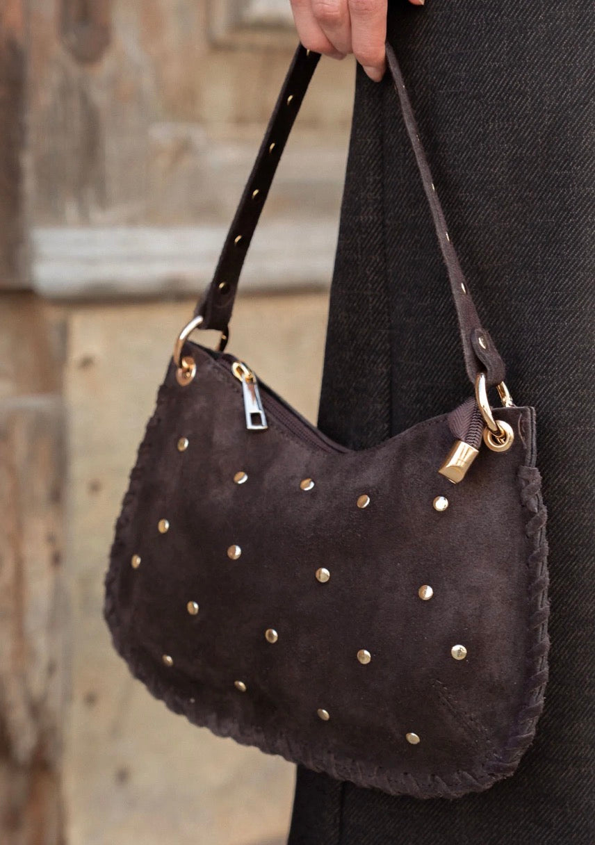 Studded Suede Bag | Chocolate Brown