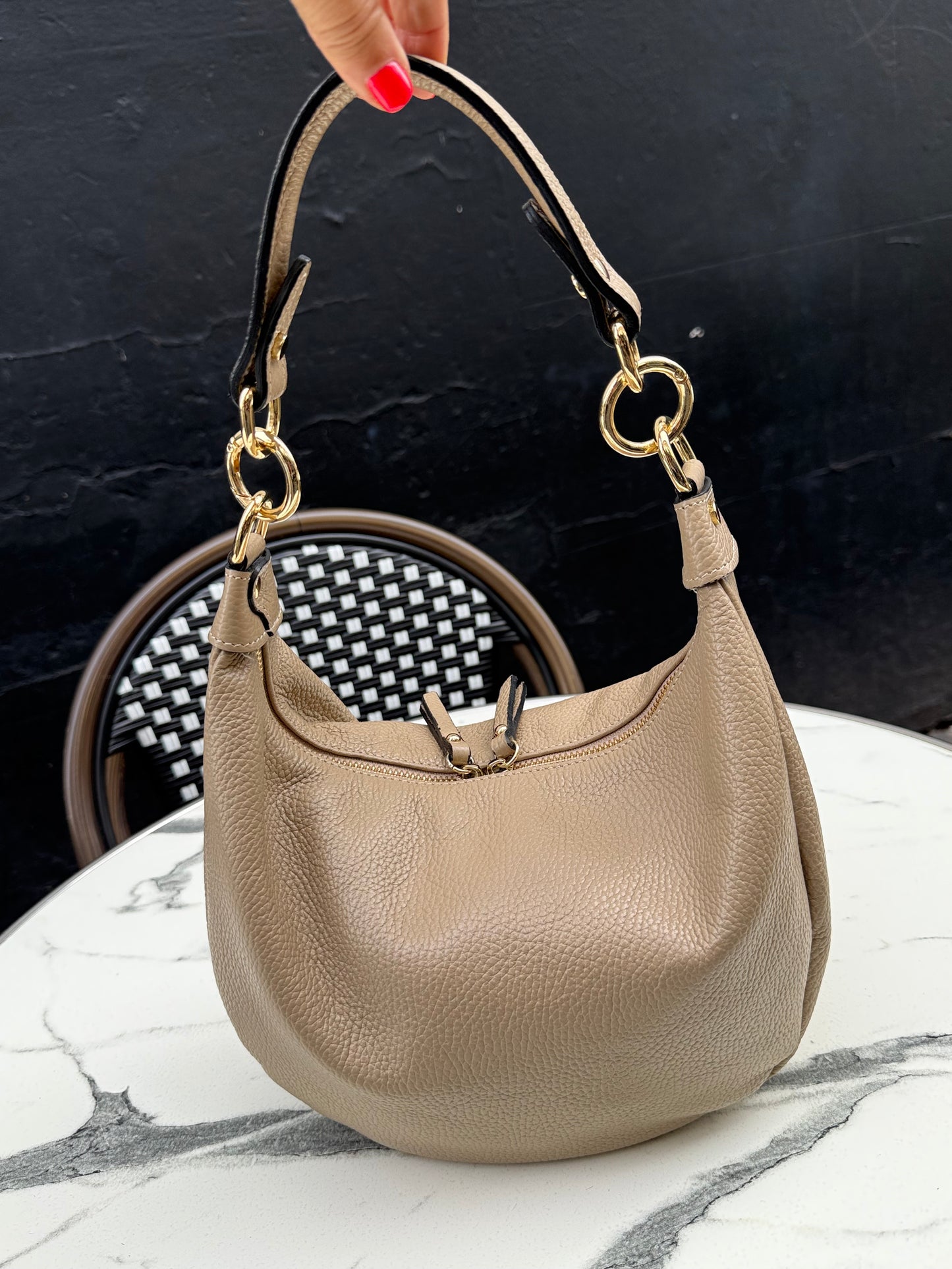 Valencia Crescent Hobo Bag | Taupe