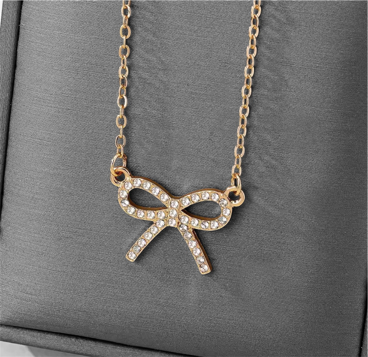 Crystal Bow Necklace | Gold