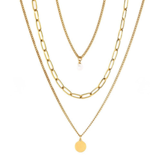 Solstice Pearl & Disc Layered Necklace | Gold