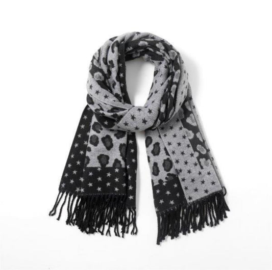 Leopard & Star Cashmere Blend Reversible Scarf | Black & Grey