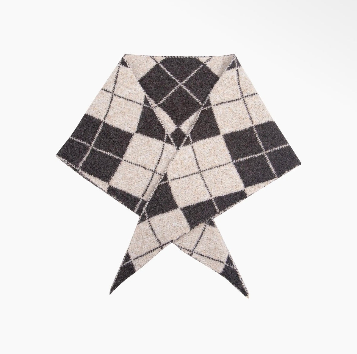 Argyl Cream + Brown Check Triangle Scarf
