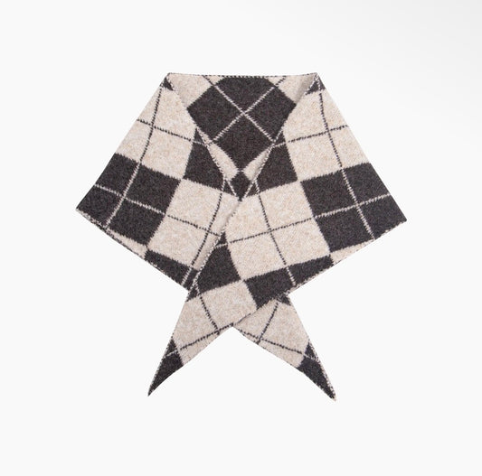 Argyl Cream + Brown Check Triangle Scarf