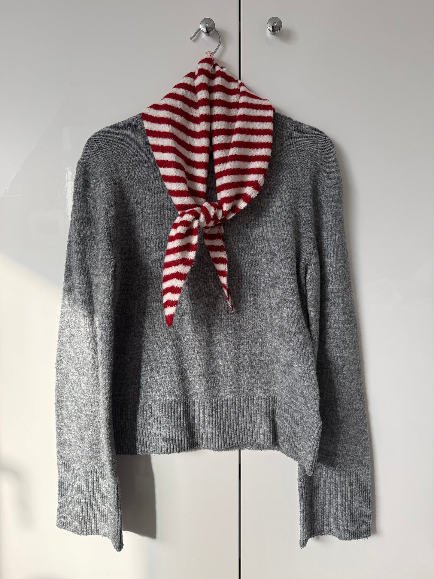 Striped Triangle Neck Scarf | Red