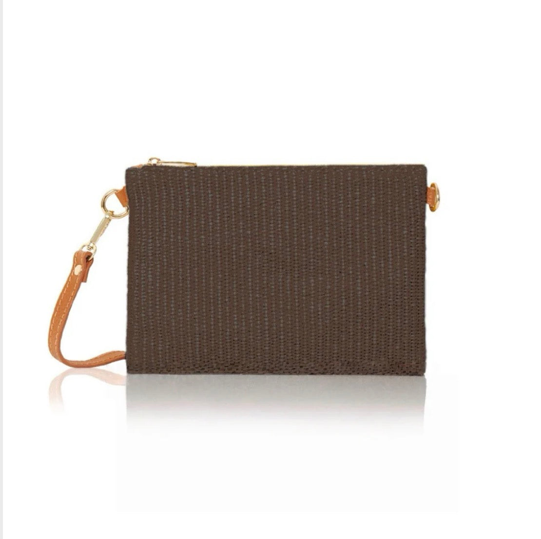Crossbody / Wristlet Handwoven Raffia & Leather Bag | Chocolate