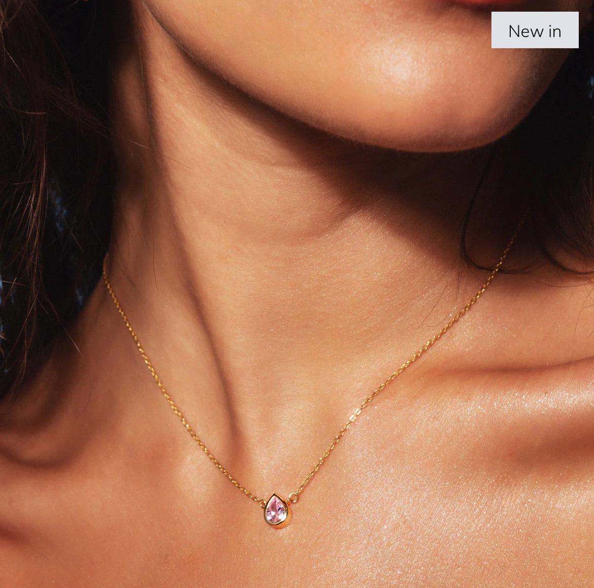 Crystal Teardrop Necklace | Pink