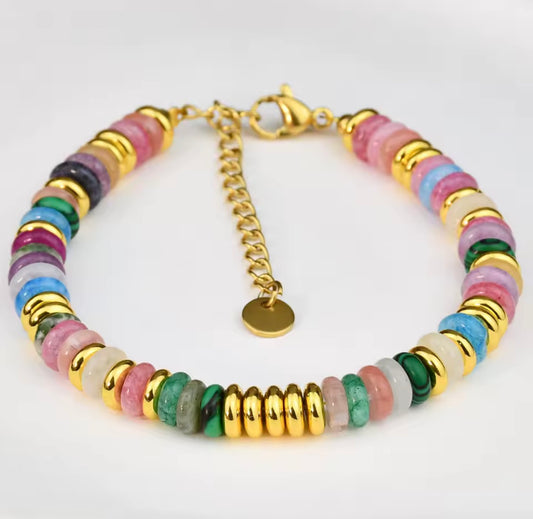 Natural Stone Colourful Mix-Gemstones Beaded Bracelet
