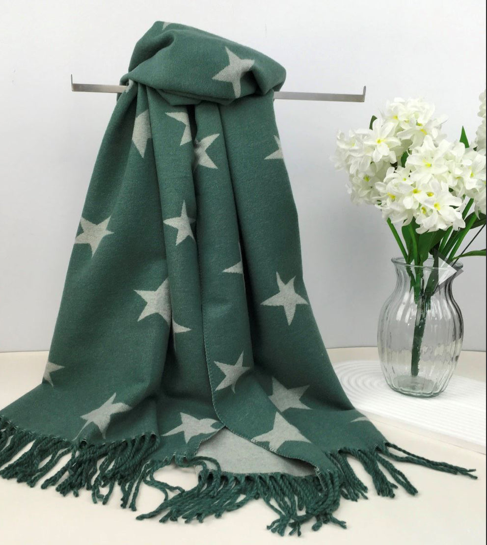 Star Cashmere Blend Reversible Scarf | Green