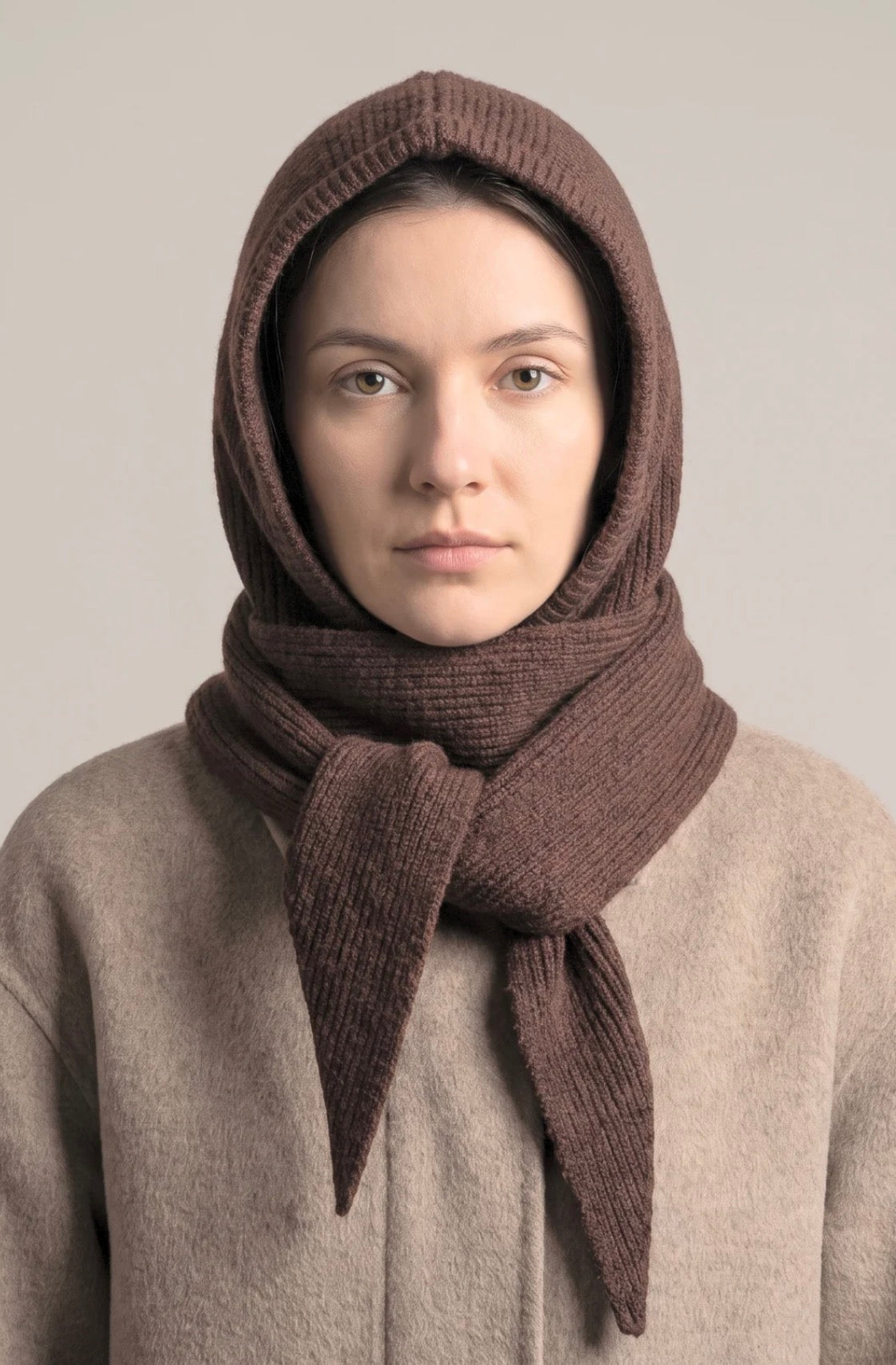Cloud Knit Hooded Scarf & Hat | Brown