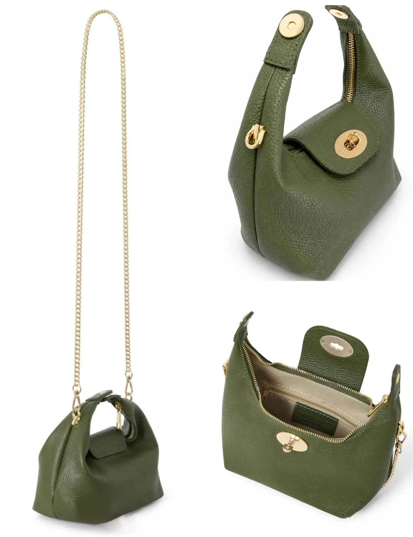 The Modena Italian Leather Convertible Mini Bag with Gold Chain | Black