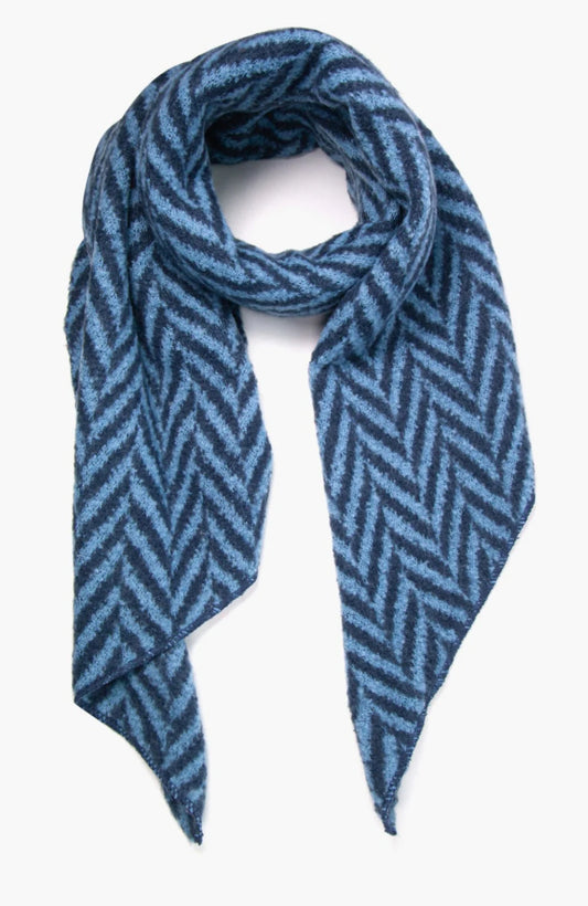 Chevron Print Asymmetric Blanket Scarf | Navy & Denim Blue