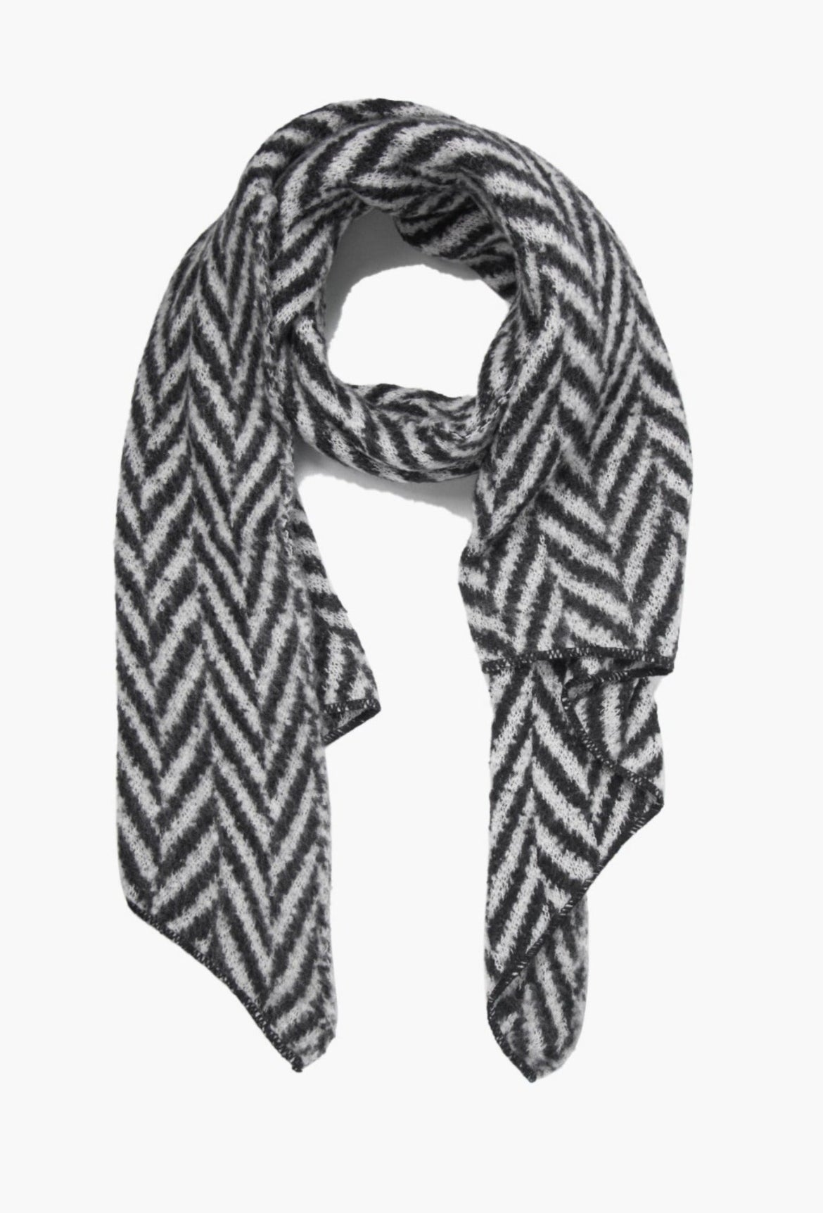 Chevron Print Asymmetric Blanket Scarf | Black