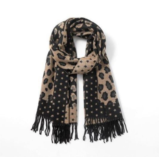 Leopard & Star Cashmere Blend Reversible Scarf | Camel & Black
