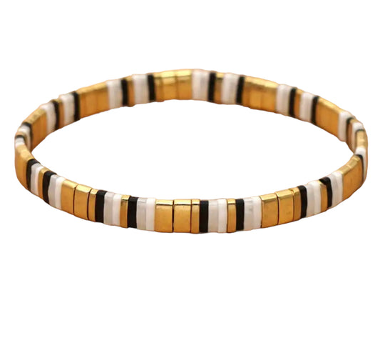 Miyuki Tile Bracelet | Black & Gold