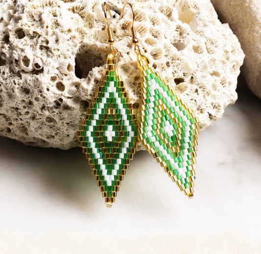 Summer Diamond Miyuki Bead Earrings | Green