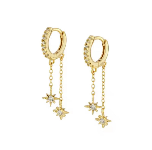 Crystal Star Drop Hoop Earrings | Gold