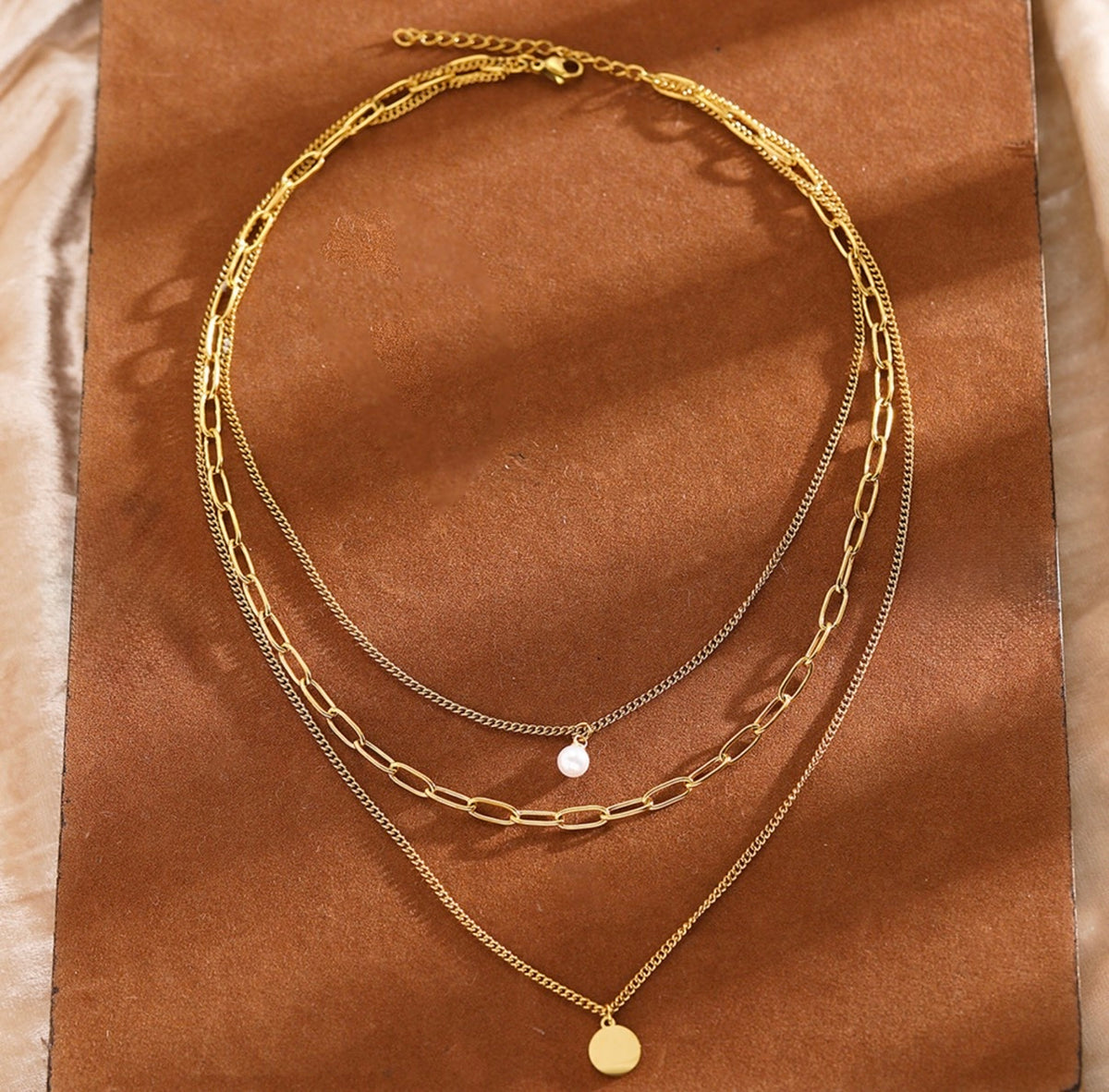 Solstice Pearl & Disc Layered Necklace | Gold