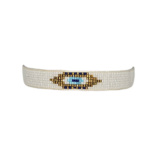 Miyuki Beaded Evil Eye Bracelet | White