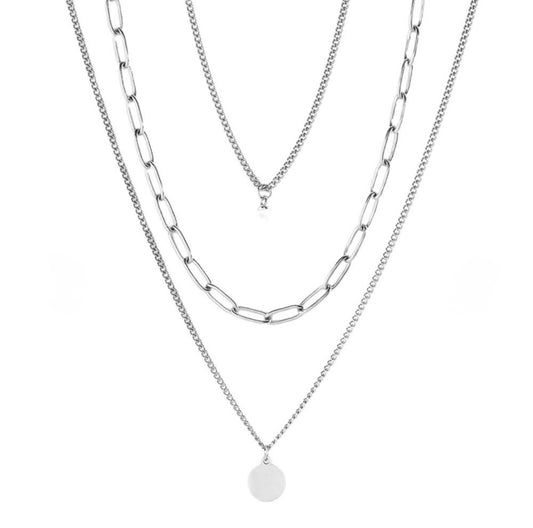 Solstice Pearl & Disc Layered Necklace | Silver