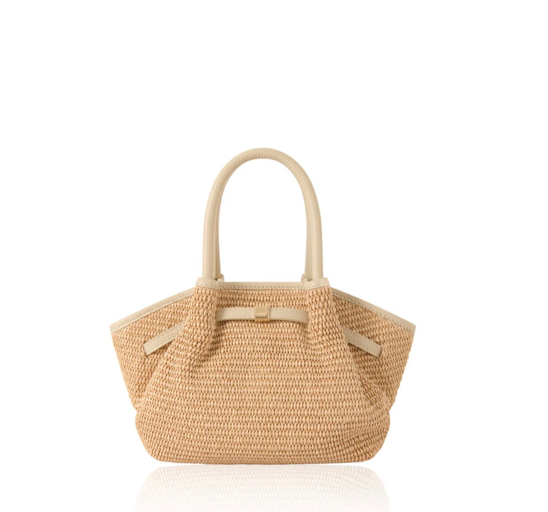 The Positano Raffia & Leather Tote Bag | Taupe