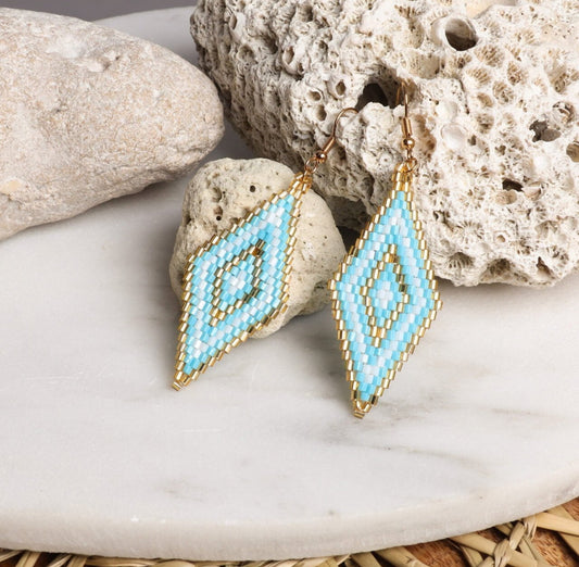 Summer Diamond Miyuki Bead Earrings | Blue