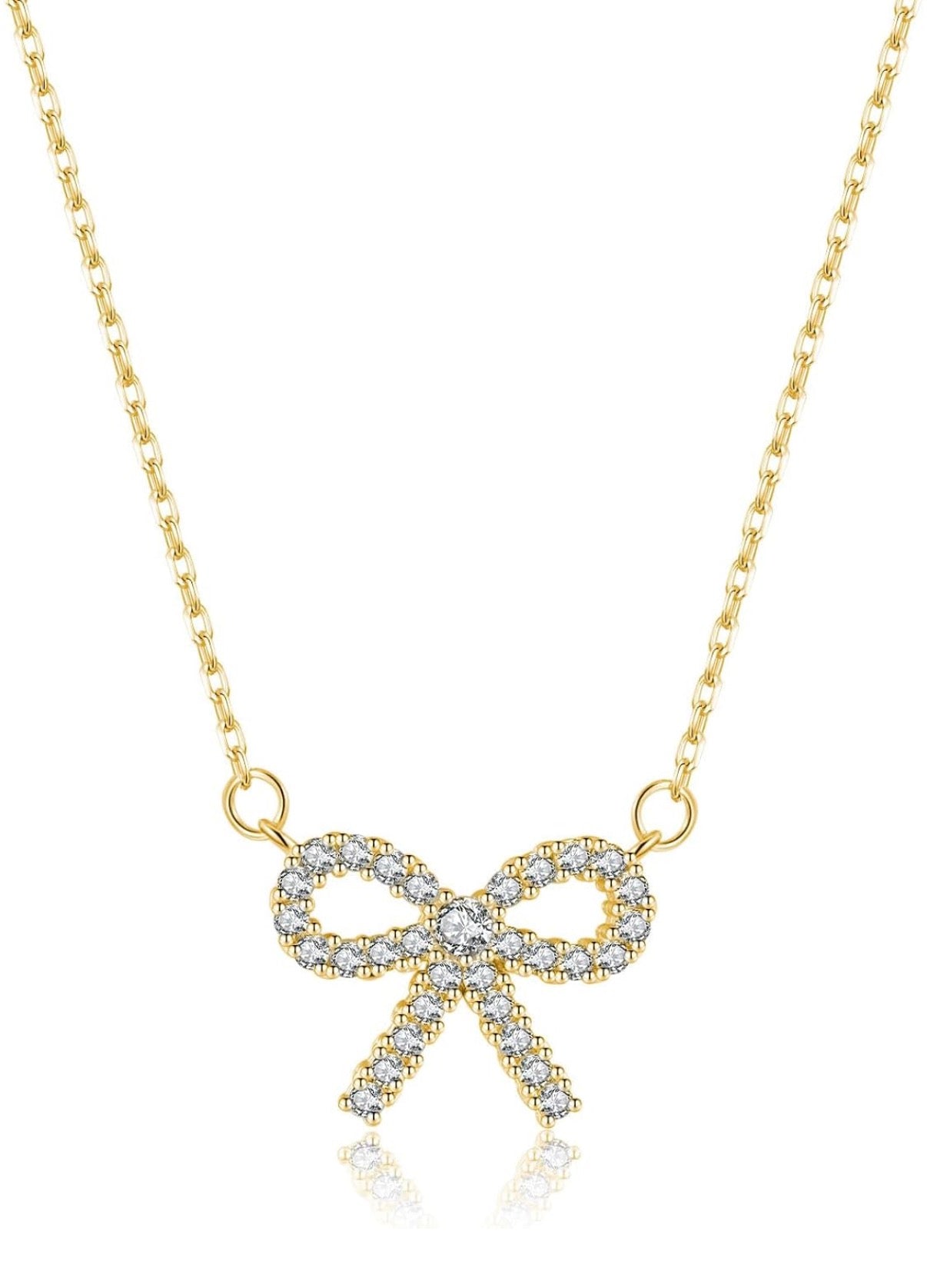 Crystal Bow Necklace | Gold