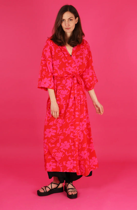 Floral Print Longline Kimono | Red