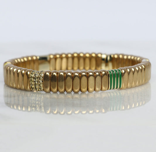 Eliza Tile Bracelet | Green & Gold