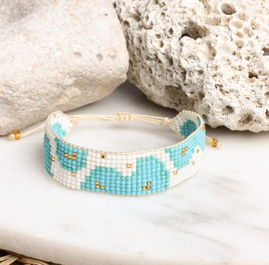 Miyuki Bead Bracelet | Turquoise & White