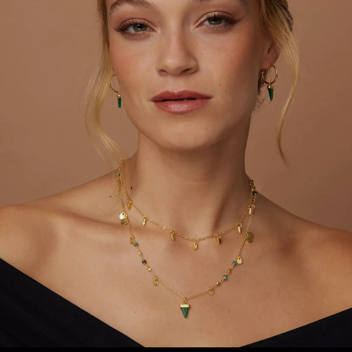 Paula Jade Earrings | Gold & Green