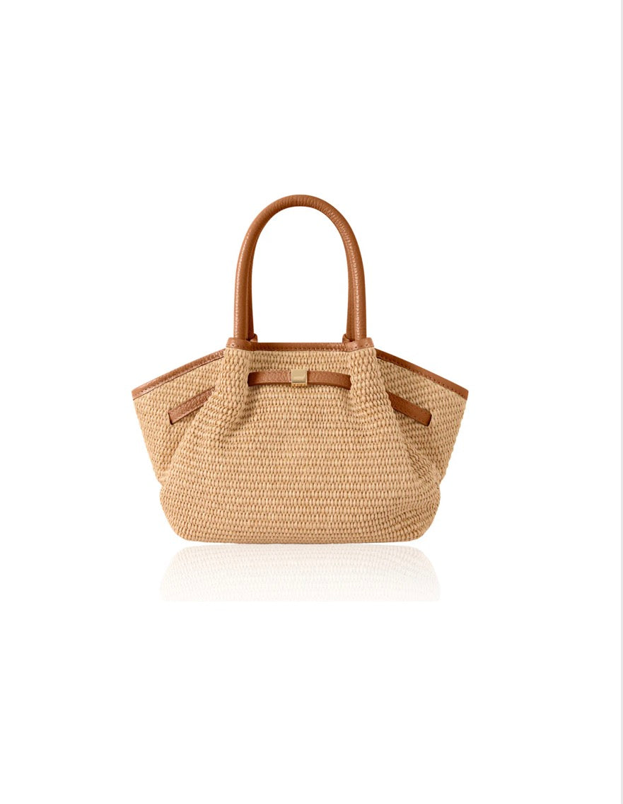 The Positano Raffia & Leather Tote Bag | Tan