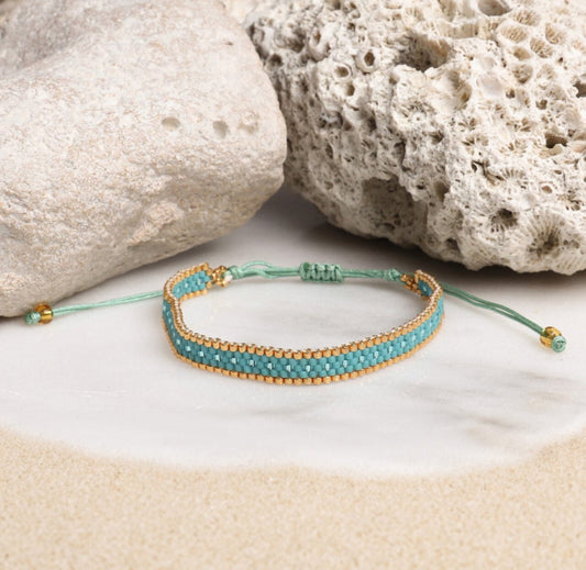 Miyuki Bead Friendship Bracelet | Turquoise & Gold
