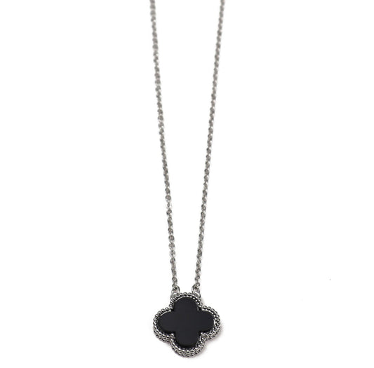 Clover Necklace | Mother of Pearl Silver & Black