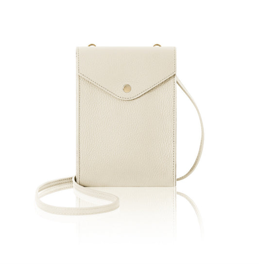 Leather Phone & Passport Bag | Cream