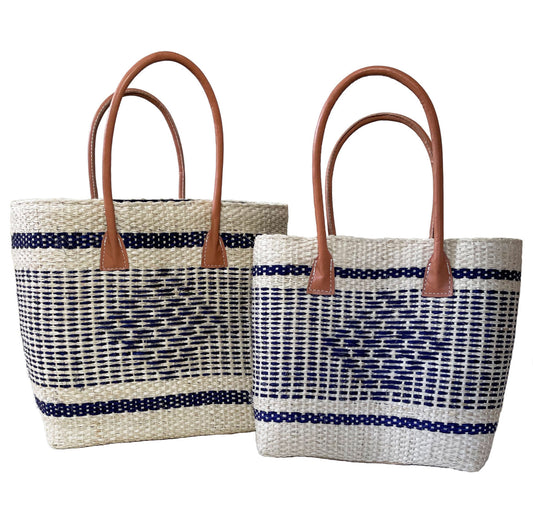 Diamond Tote Basket Bag - Two Sizes | Navy