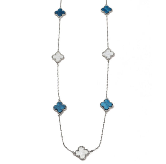 Long Clover Necklace | Blue & Silver