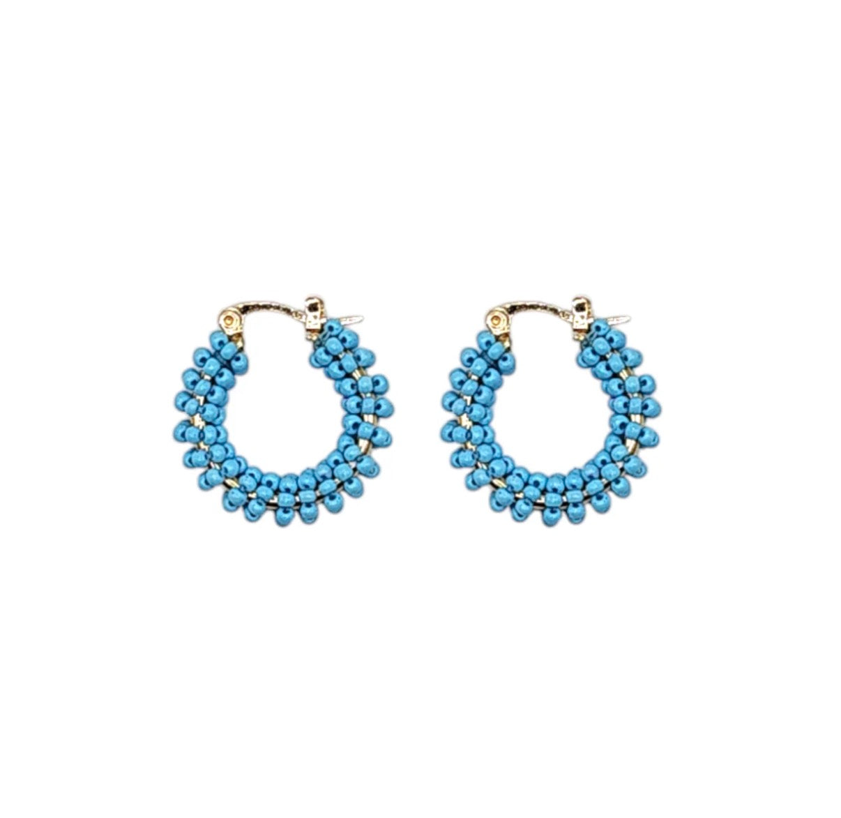 Beaded Mini Hoop Earrings | Sky Blue